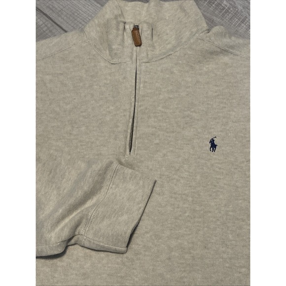Polo Ralph Lauren Other - Polo Ralph Lauren 1/4 Zip XL Tan Ribbed Knit Sweater Pullover Brown Pony